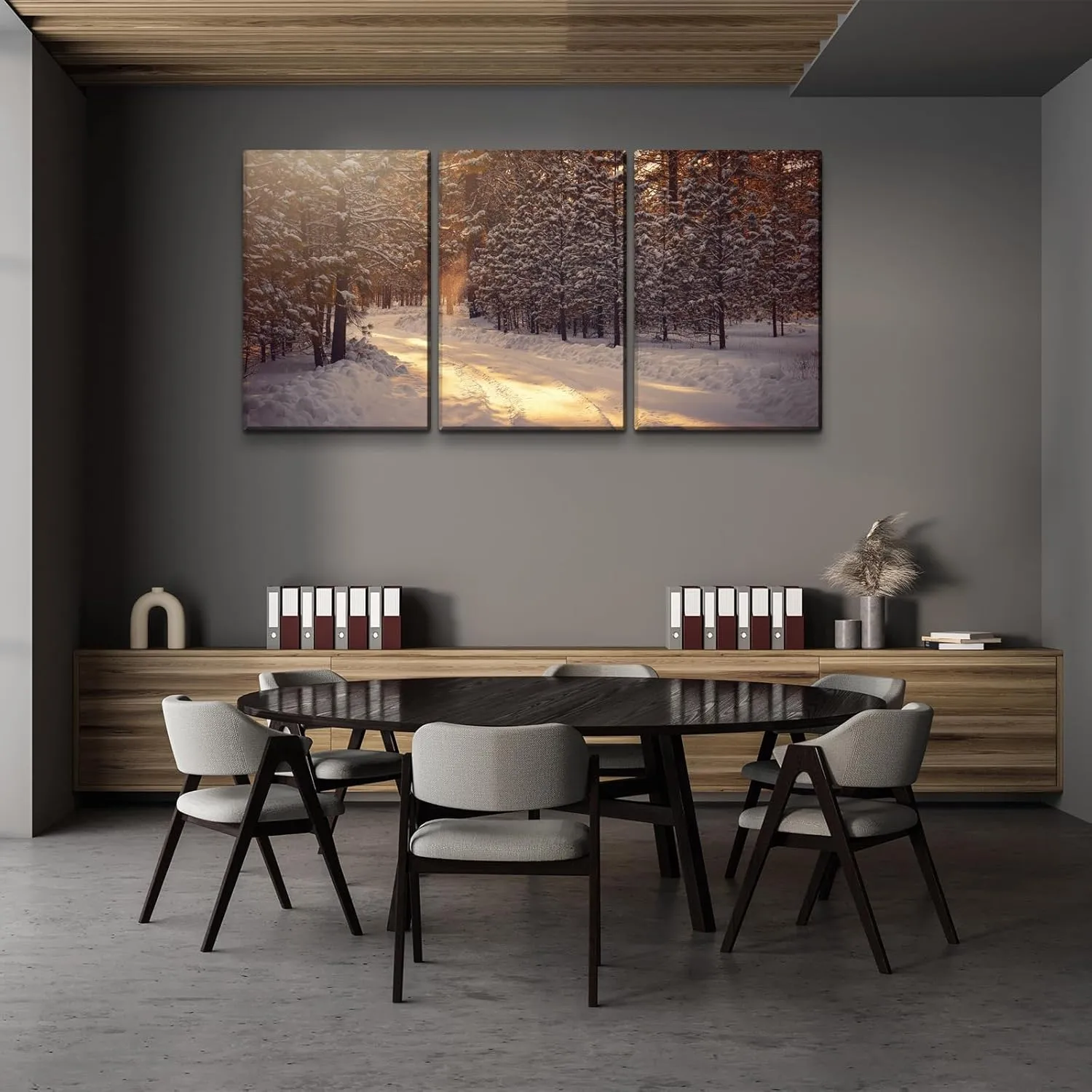 Wewejia Winter Canvas Wall Art for Wall Decor - Winter Jungle Trail Painting HD Giclee Artwork Printed on Canvas Ready to Hang 36"x48"x3pcs (90x120cmx3pcs)