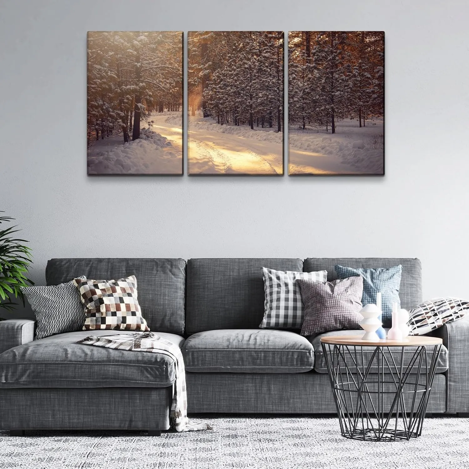 Wewejia Winter Canvas Wall Art for Wall Decor - Winter Jungle Trail Painting HD Giclee Artwork Printed on Canvas Ready to Hang 36"x48"x3pcs (90x120cmx3pcs)