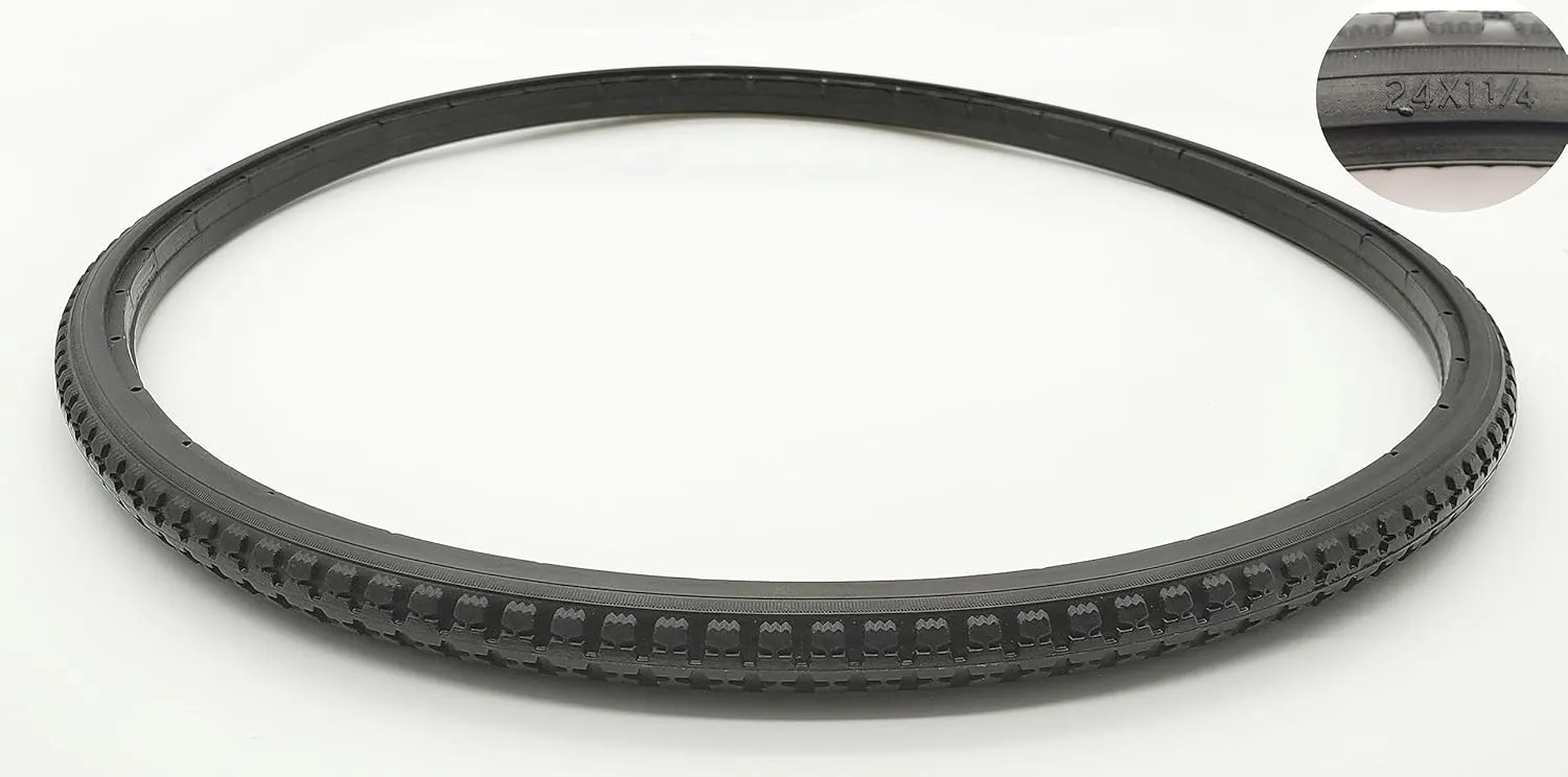 wheelchair rear wheel replacement Tire,24" x 1 1/4" Universal non-slip Tire,Toothed tread, Urethane Foam, Non-slip tread, increase grip,Free Zip Ties, (1Ea Black)