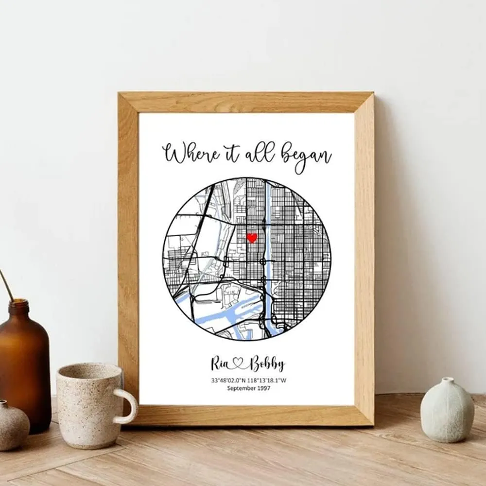 Where We Met Map, Where It All Began, Heart Map, Our Story, First Date Gift, The Night We Met, Our First Date Memory Heart, Valentine's Day, Anniversary, Honey Gifts, Full Size Customized