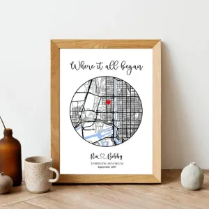 Where We Met Map, Where It All Began, Heart Map, Our Story, First Date Gift, The Night We Met, Our First Date Memory Heart, Valentine's Day, Anniversary, Honey Gifts, Full Size Customized