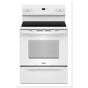 Whirlpool YWFES3530RW Electric Range, 30 inch Exterior Width, Self Clean, 4 Burners, 5.3 cu. ft. Capacity, Storage Drawer, 1 Ovens, White colour