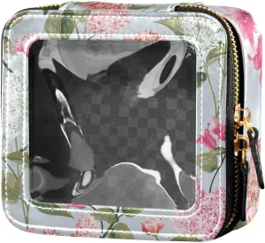 White and Pink Lilac Peony Clear Cosmetic Bag, Small Makeup Bags with Zipper, Cute Cosmetic Bags Toiletry Bag for Women, Travel and Car Essentials