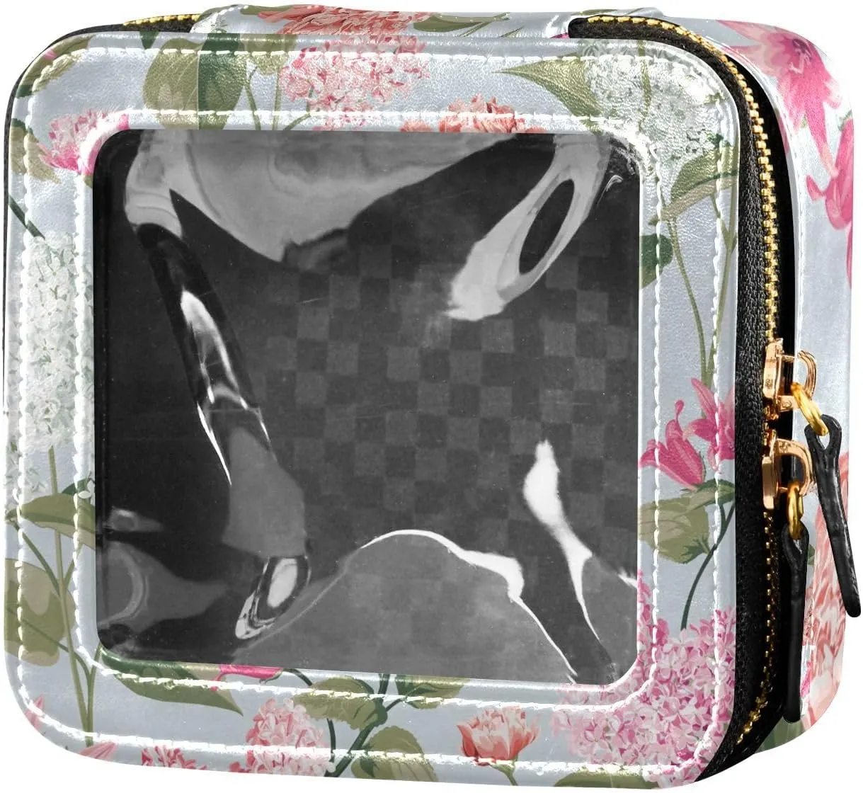 White and Pink Lilac Peony Clear Cosmetic Bag, Small Makeup Bags with Zipper, Cute Cosmetic Bags Toiletry Bag for Women, Travel and Car Essentials