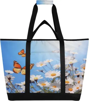 Wildflowers Reusable Insulated Cooler Bag with Ice Pack Compartment - Large 164L Waterproof Thermal Grocery Tote for Picnic Beach Camping Lunch Storage