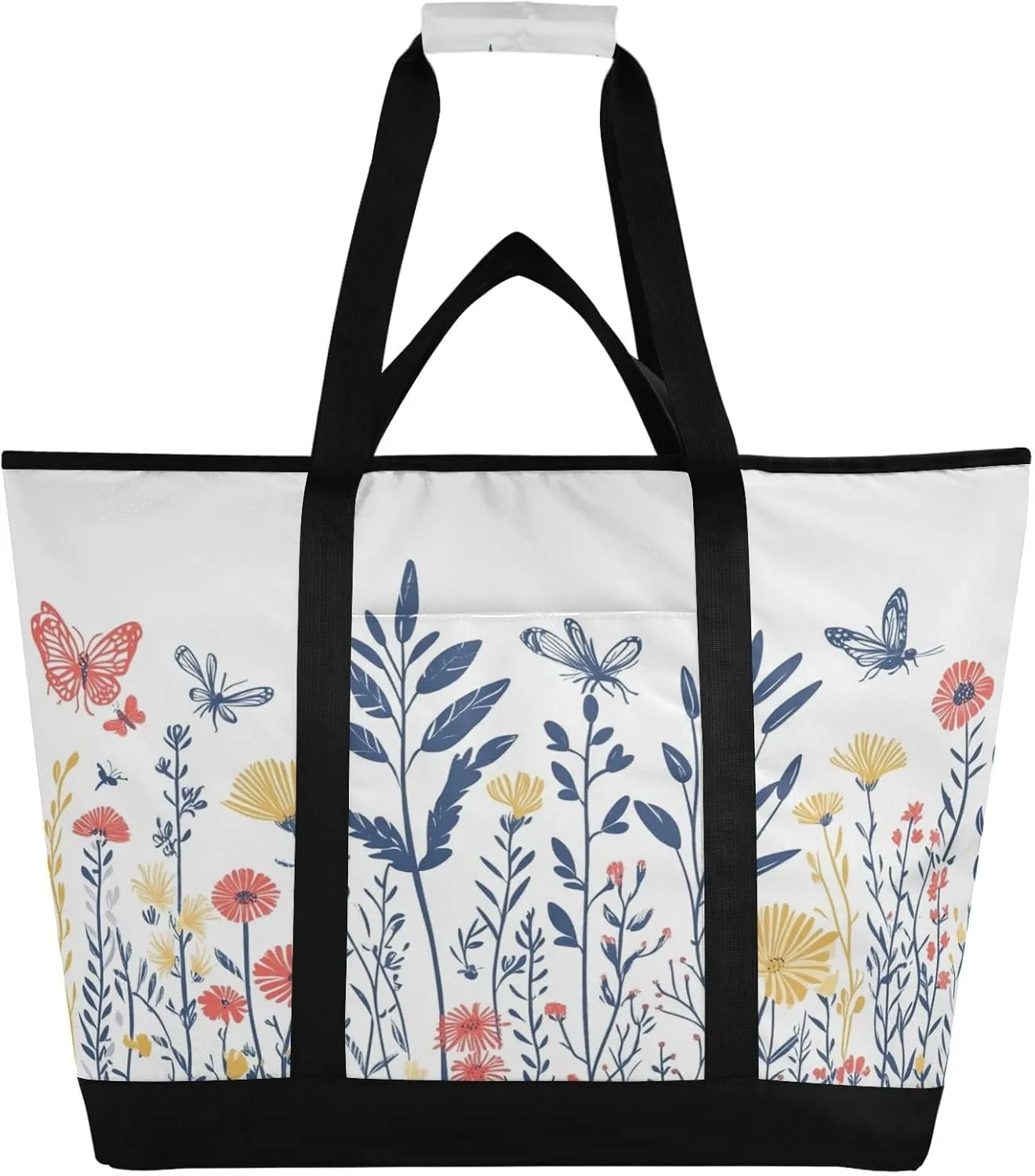 Wildflowers Reusable Insulated Lunchbox Cooler Bag, Leakproof Kitchen Grocery Bag Collapsible Portable Cooler Tote Bag for Picnic, Camping, Office, Travel
