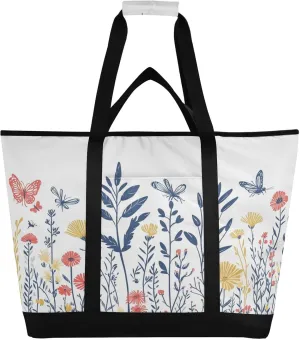 Wildflowers Reusable Insulated Lunchbox Cooler Bag, Leakproof Kitchen Grocery Bag Collapsible Portable Cooler Tote Bag for Picnic, Camping, Office, Travel