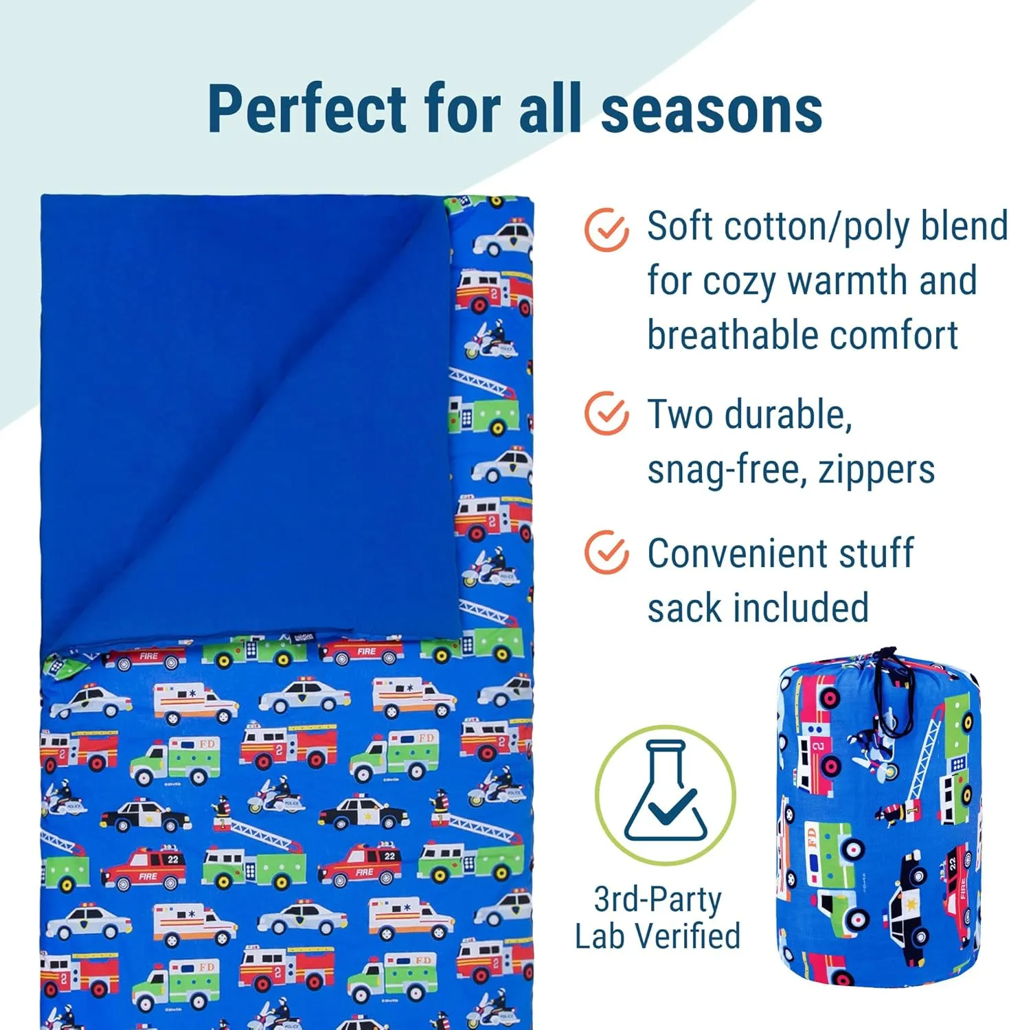 Wildkin Kids Sleeping Bag – Roll-Up Design with Storage Bag for School, Travel & Camping - Heroes