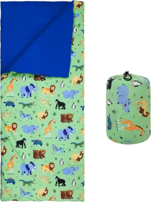 Wildkin Kids Sleeping Bag – Roll-Up Design with Storage Bag for School, Travel & Camping - Wild Animals
