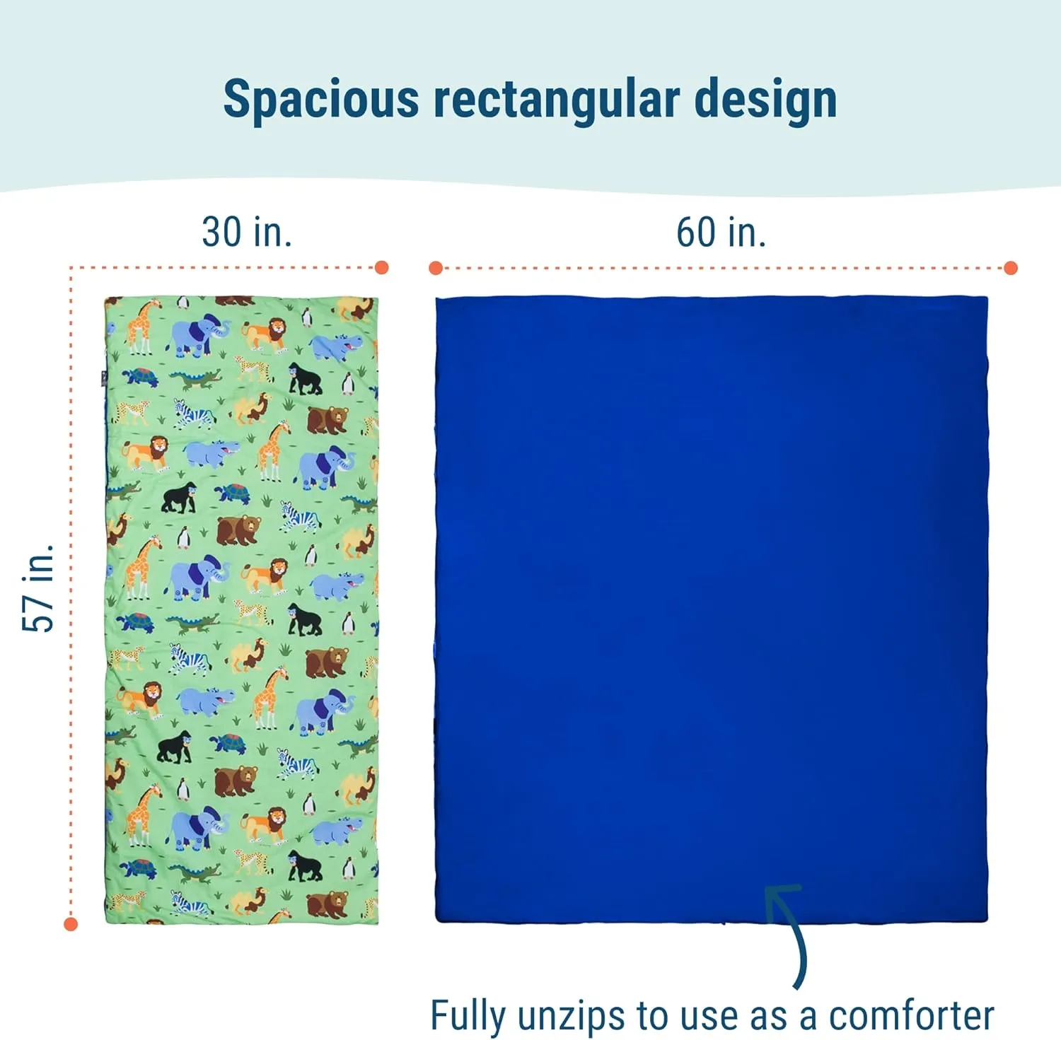 Wildkin Kids Sleeping Bag – Roll-Up Design with Storage Bag for School, Travel & Camping - Wild Animals