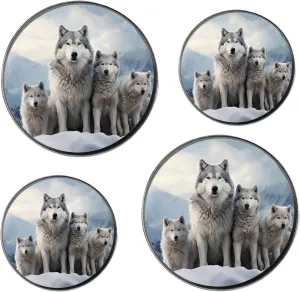 Winter Wolf Family 3D Forest Animals Multicolor Set of 4 Stove Burner Covers - Premium Round Electric Stove Range Protectors,8 IN & 10 IN