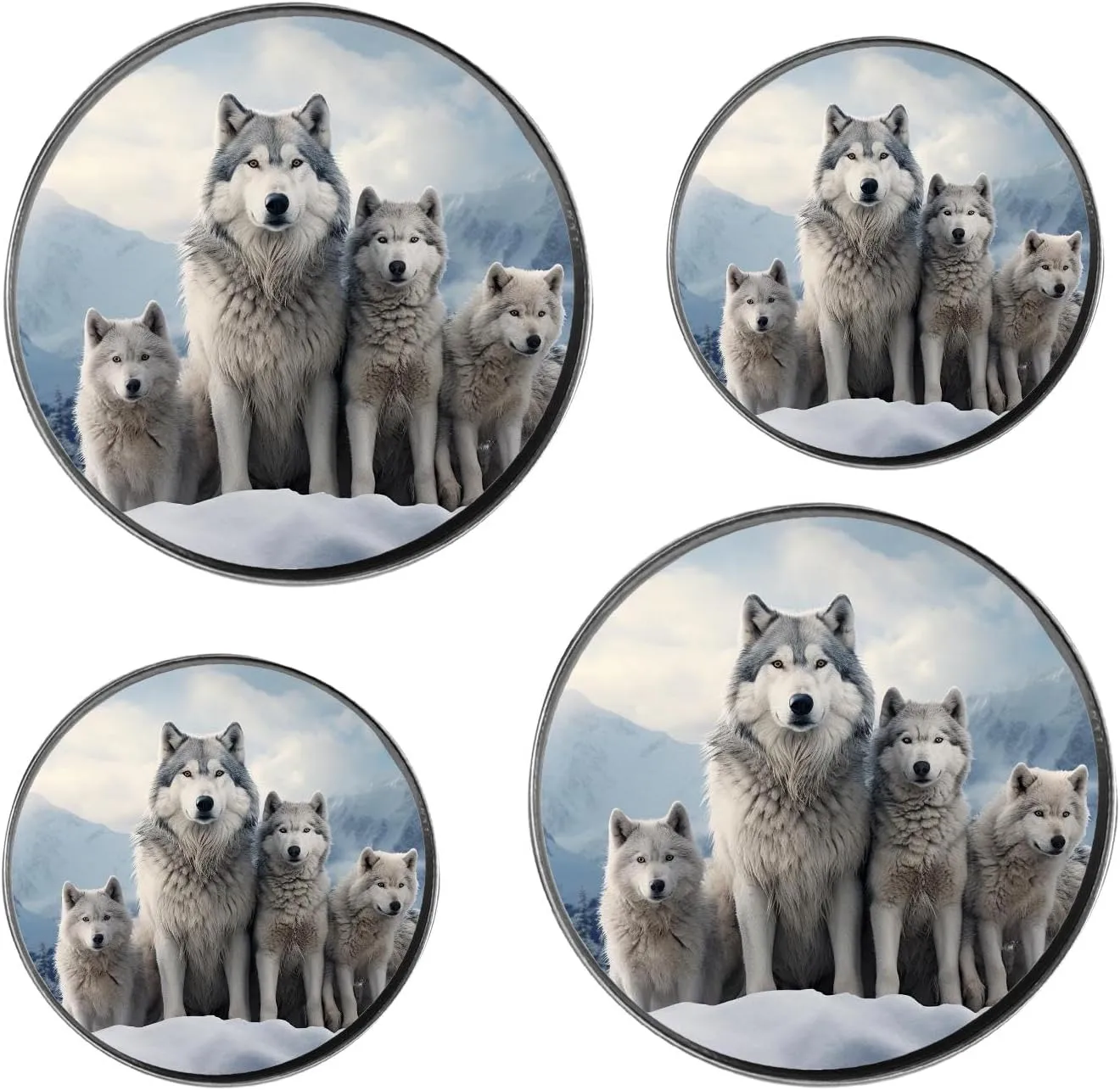 Winter Wolf Family 3D Forest Animals Multicolor Set of 4 Stove Burner Covers - Premium Round Electric Stove Range Protectors,8 IN & 10 IN