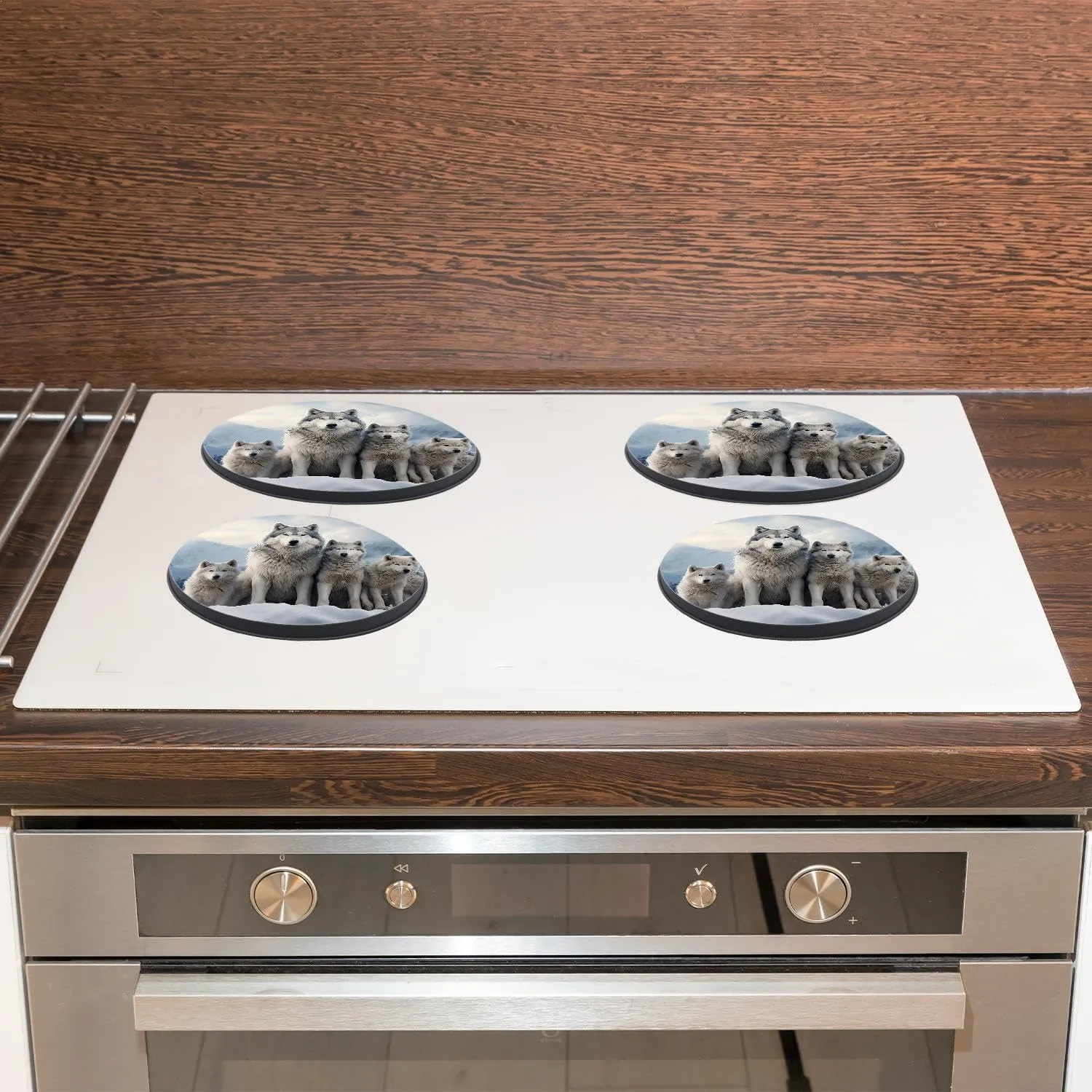 Winter Wolf Family 3D Forest Animals Multicolor Set of 4 Stove Burner Covers - Premium Round Electric Stove Range Protectors,8 IN & 10 IN