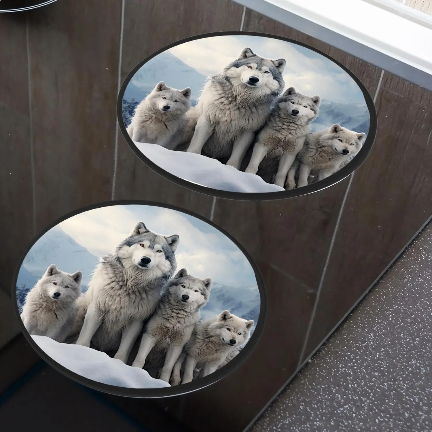 Winter Wolf Family 3D Forest Animals Multicolor Set of 4 Stove Burner Covers - Premium Round Electric Stove Range Protectors,8 IN & 10 IN