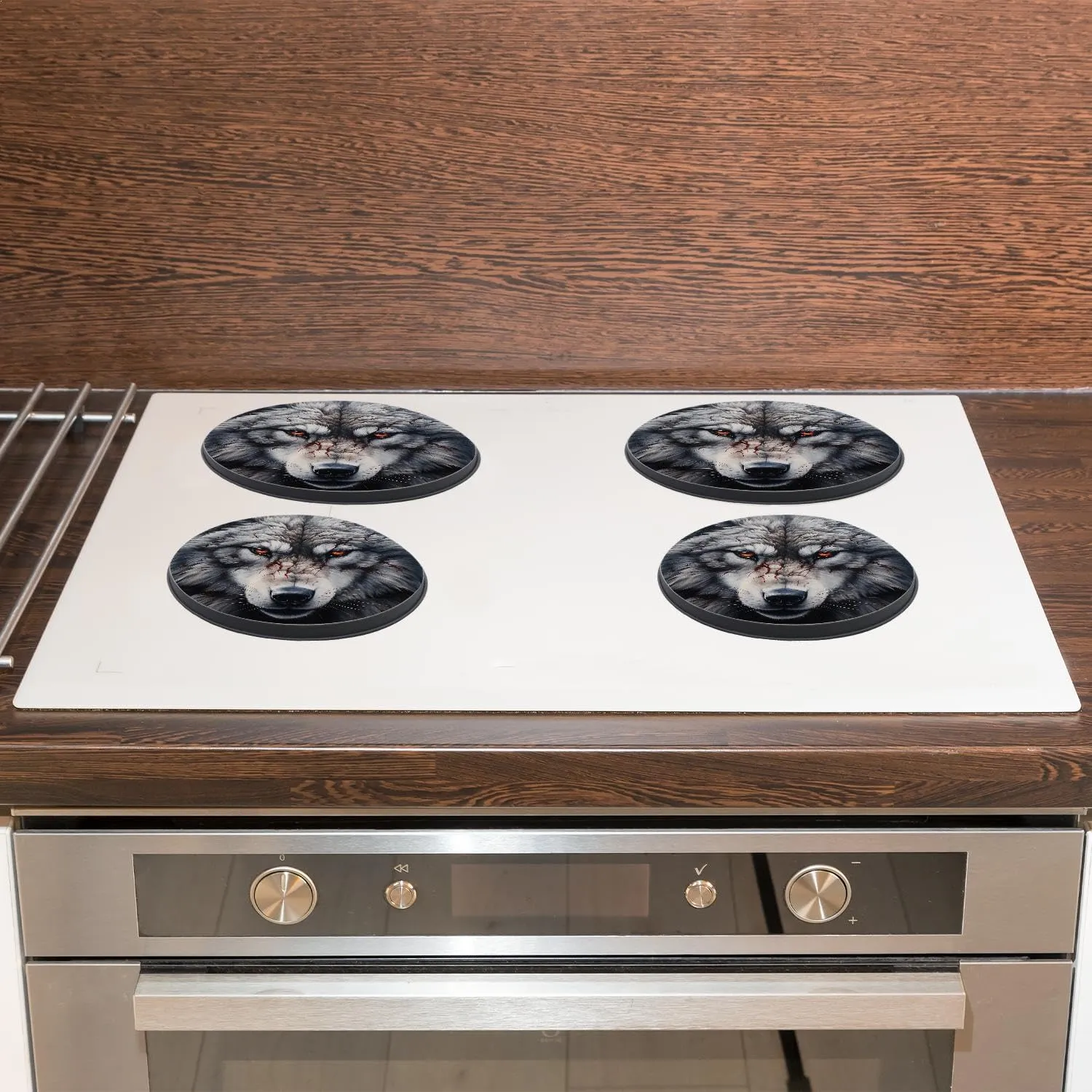 Wolf Design Set of 4 Stove Burner Covers - Premium Round Electric Stove Range Protectors,8 IN & 10 IN