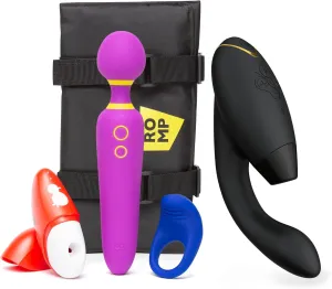 Womanizer Duo 2 Black Dual Stimulation Pleasure Air Clitoris Sucker Rabbit Vibrator & Romp Pleasure Kit with Wand, Clitoral Suction Toy & Cock Ring - Couples Sex Toys Bundle