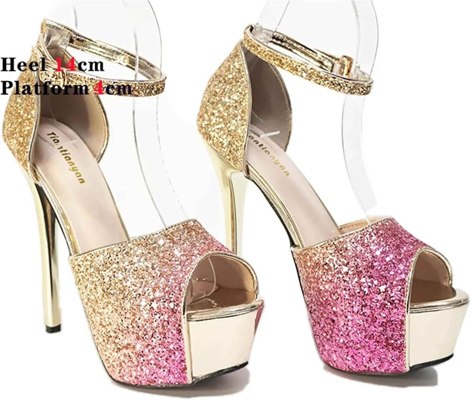 Women's 14cm Sequin Sandals - Colorful Peep Toe Pole Dance Stilettos