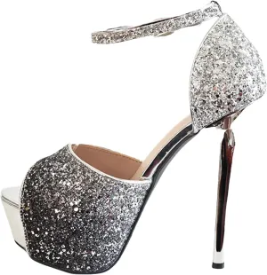 Women's 14cm Sequin Sandals - Colorful Peep Toe Pole Dance Stilettos