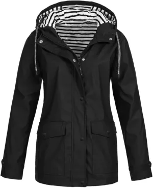 Womens Rain Coat Waterproof Active Outdoor Rain Jacket Lightweight Zip Up Summer Fall Raincoat Windbreaker With Hood