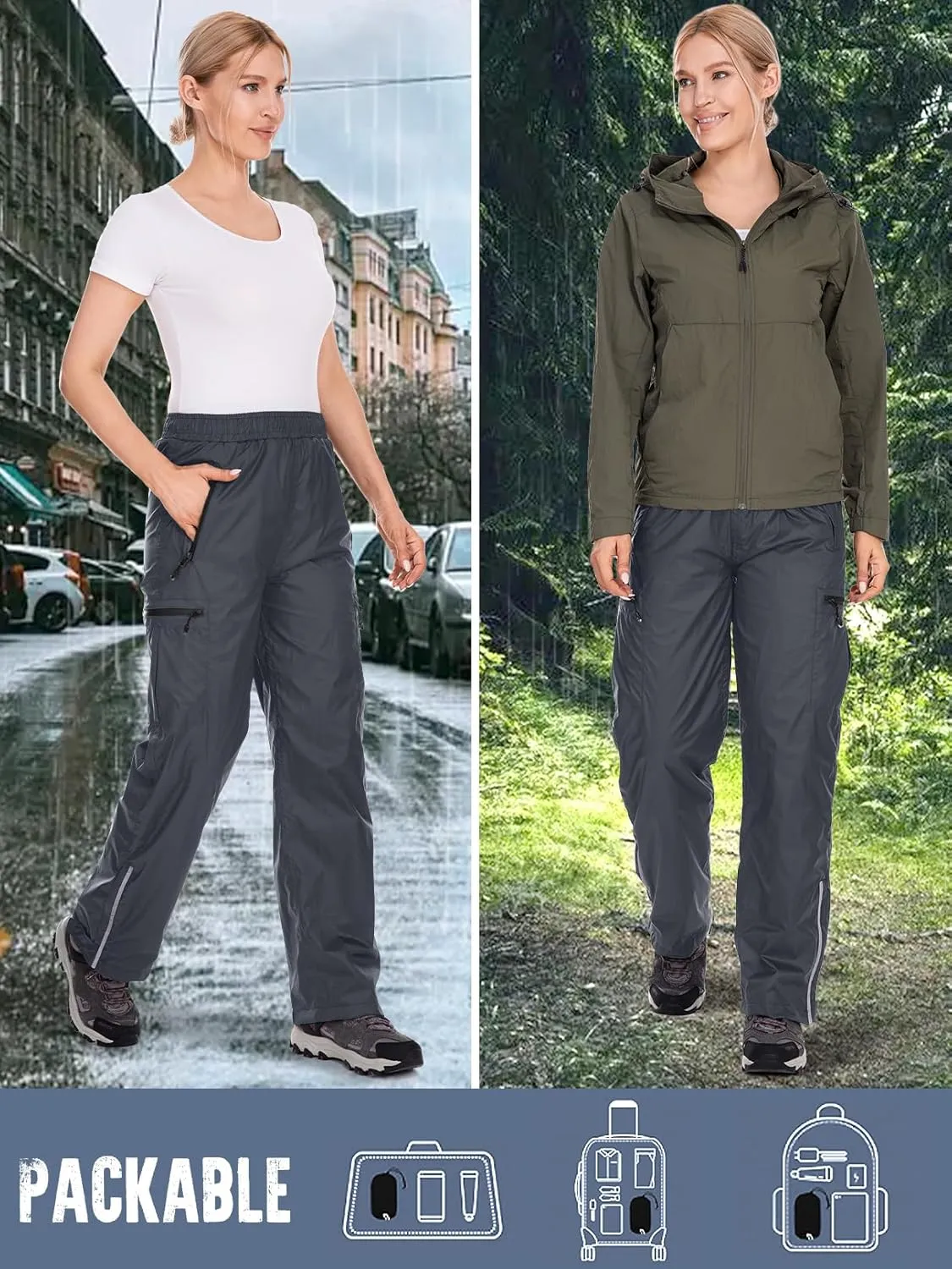 Women's Rain Pants Waterproof Hiking Pants Windproof Lightweight Over Pants Outdoor for Golf Fishing Cycling #2089