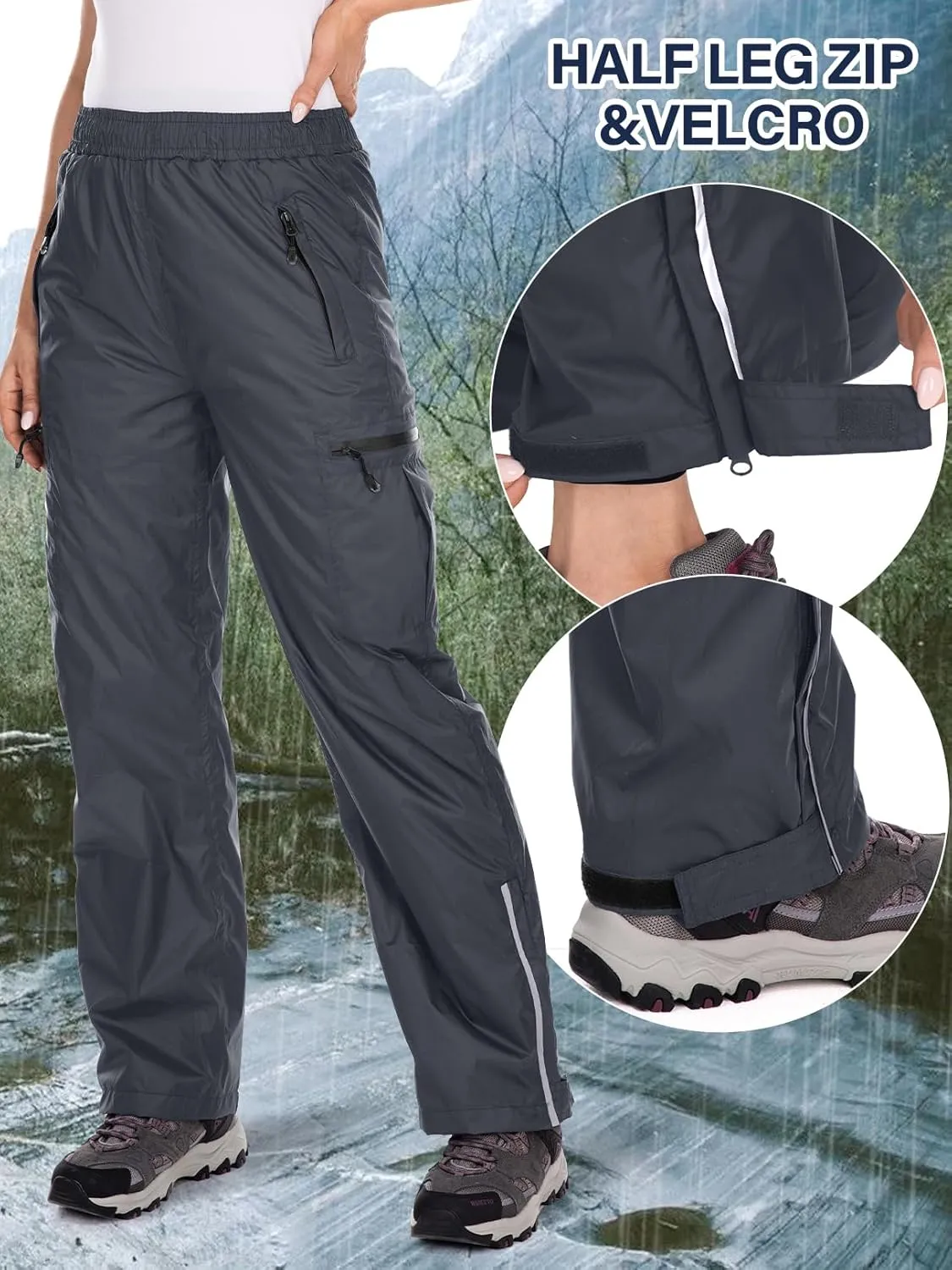 Women's Rain Pants Waterproof Hiking Pants Windproof Lightweight Over Pants Outdoor for Golf Fishing Cycling #2089
