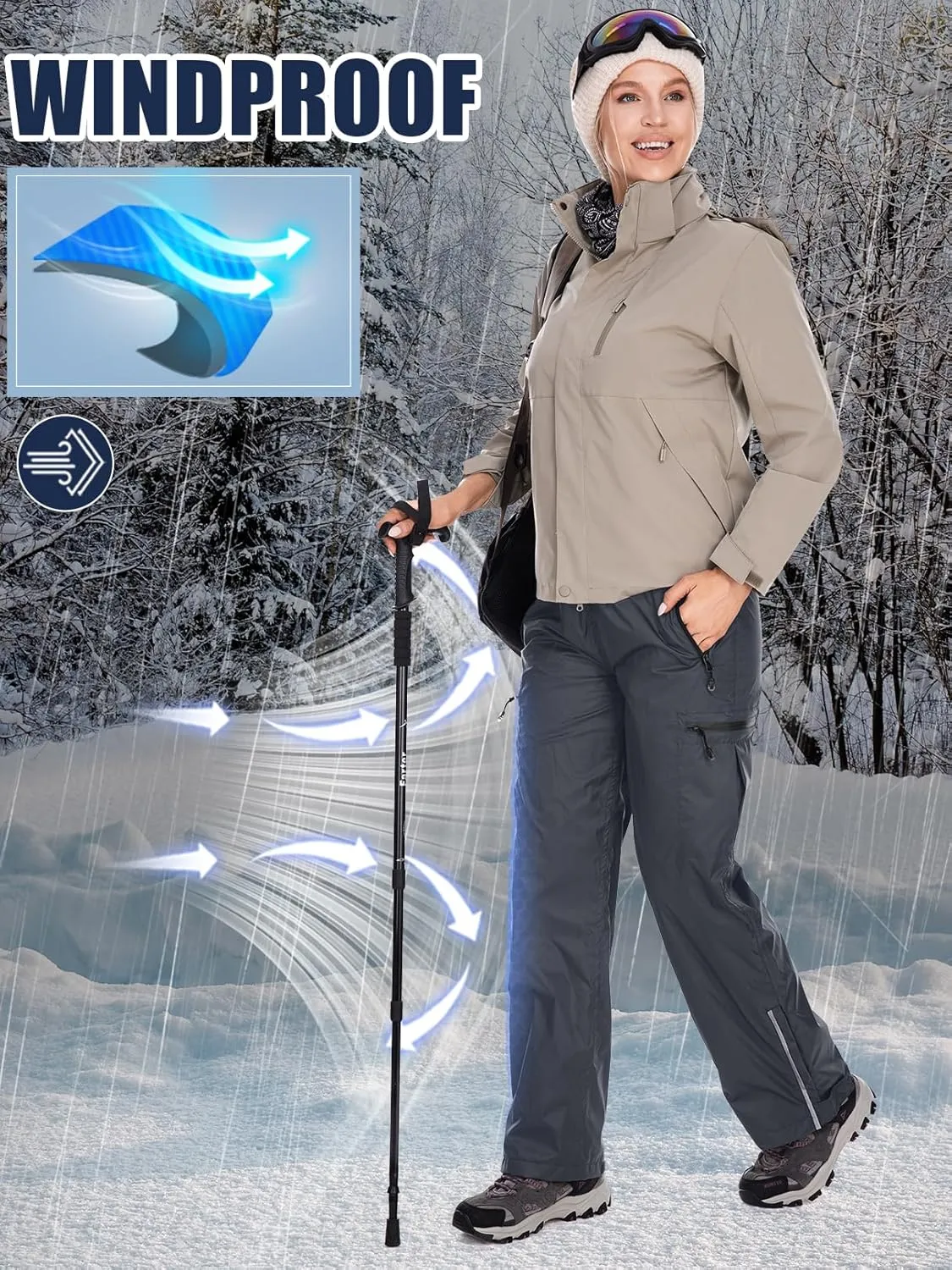 Women's Rain Pants Waterproof Hiking Pants Windproof Lightweight Over Pants Outdoor for Golf Fishing Cycling #2089