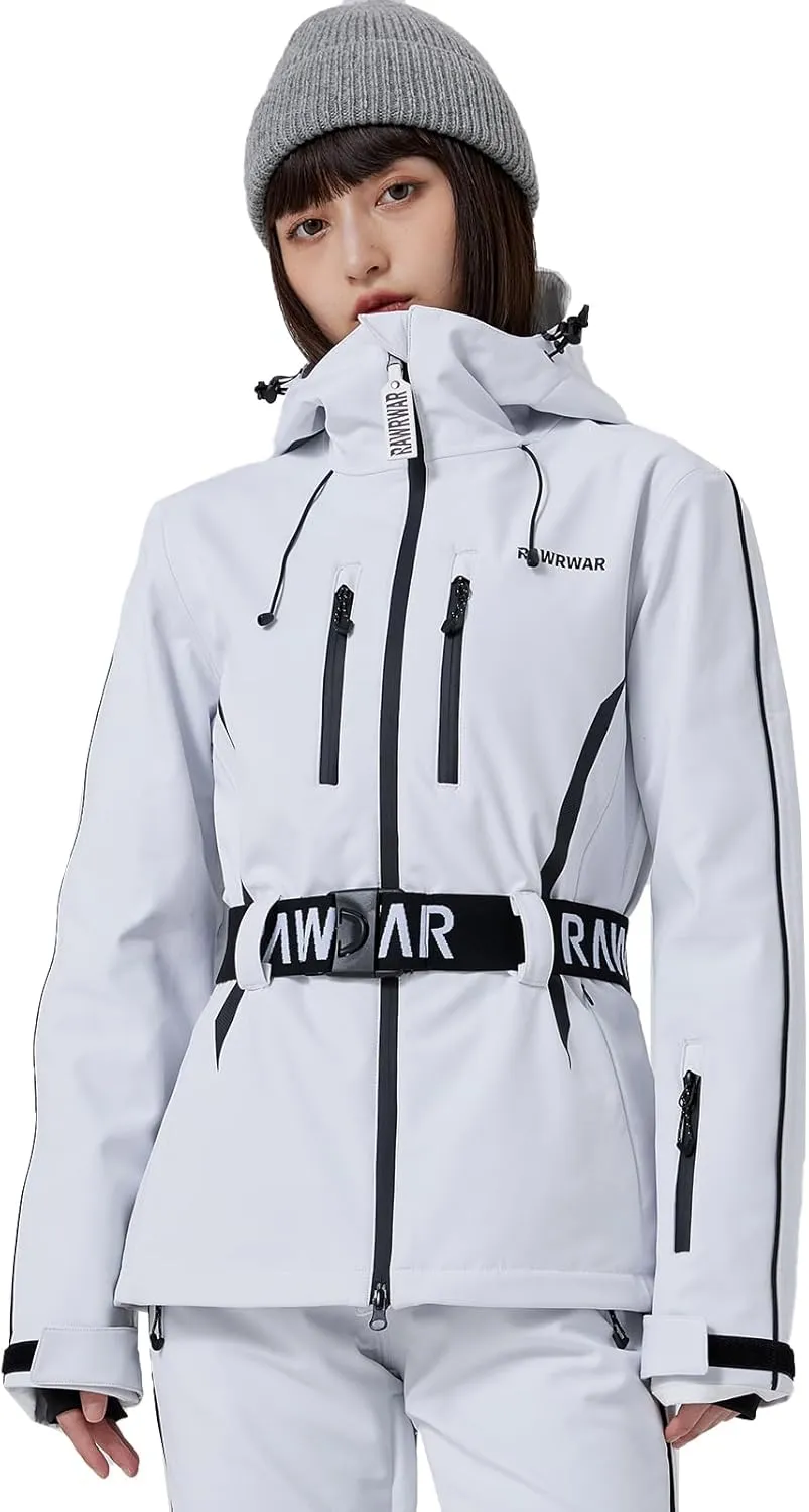 Women's Waterproof Ski Jackets Outdoor Warm Windproof Snow Jacket Mountain Snowboard Hooded Raincoat with Belts