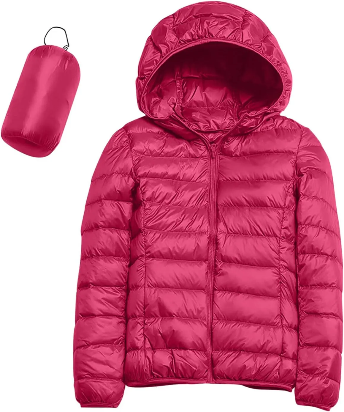 Women's Winter Coats Lightweight Packable Hooded Puffer Jacket Warm Down Coat Ski Coat Long Sleeve Zip Up Quilted Overcoat