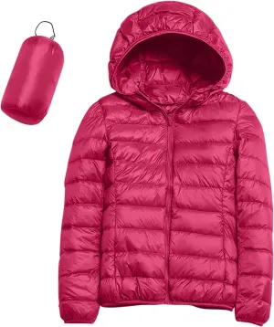 Women's Winter Coats Lightweight Packable Hooded Puffer Jacket Warm Down Coat Ski Coat Long Sleeve Zip Up Quilted Overcoat