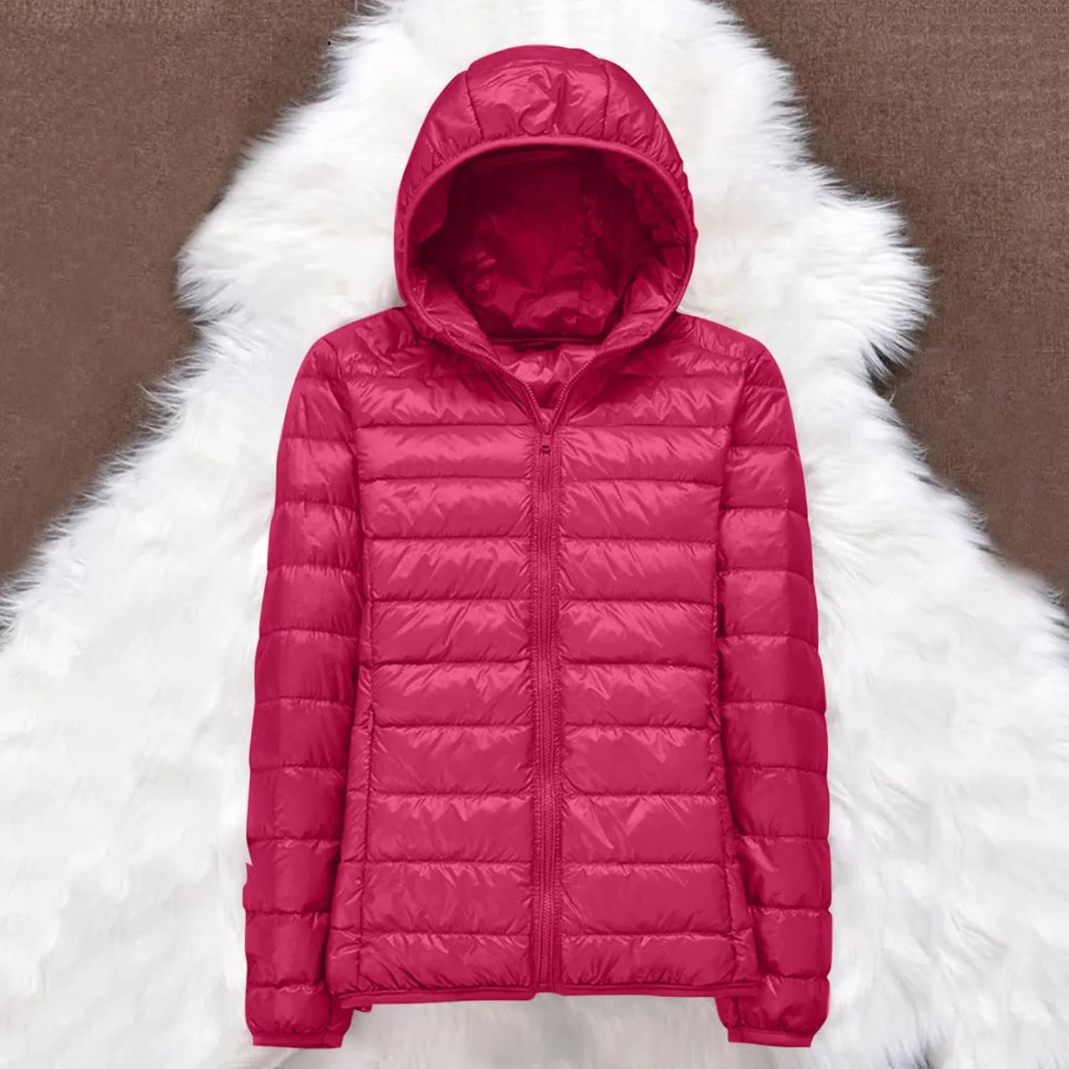 Women's Winter Coats Lightweight Packable Hooded Puffer Jacket Warm Down Coat Ski Coat Long Sleeve Zip Up Quilted Overcoat