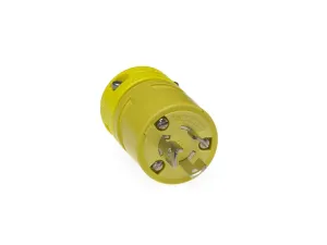Woodhead 2447 Super-Safeway Plug, Industrial Duty, Locking Blade, 2 Poles, 3 Wires, NEMA L5-15 Configuration, Rubber, Yellow, 15A Current, 125V Voltage
