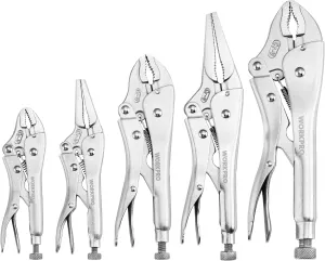 WORKPRO 5-Piece Locking Pliers Set, Pliers Tool Set, Vice Grips with Chrome-vanadium Steel, 5/7/10 inch Curved Jaw Pliers, 6.5/9 inch Long Nose Pliers