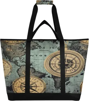 World Map Reusable Insulated Cooler Bag with Ice Pack Compartment - Large 47L Waterproof Thermal Grocery Tote for Picnic Beach Camping Lunch Storage