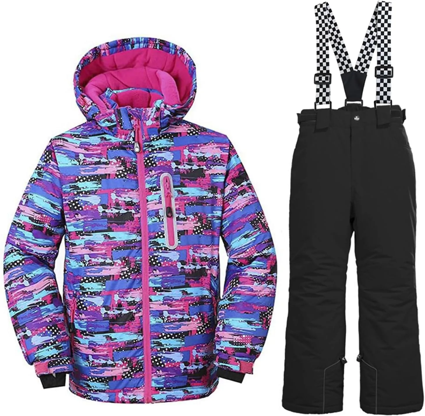 WOWULOVELY Girls Thicken Warm Snowsuit Hooded Ski Jacket Pants 2 Pcs Set Skiing Jacket with Pants