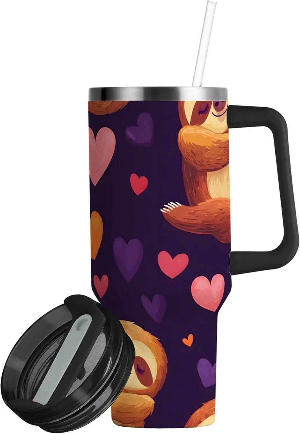 xigua 30 oz Cartoon Sloth Tumbler with Handle and Straw Lid, Stainless Steel Vacuum Insulated Sports Water Bottle, Keeps Cold or Hot Coffee Cup Travel Mug