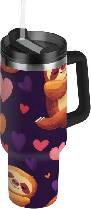 xigua 30 oz Cartoon Sloth Tumbler with Handle and Straw Lid, Stainless Steel Vacuum Insulated Sports Water Bottle, Keeps Cold or Hot Coffee Cup Travel Mug