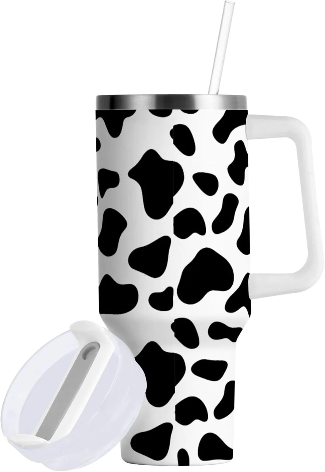 xigua 30 oz Cow Tumbler with Handle and Straw Lid, Stainless Steel Vacuum Insulated Sports Water Bottle, Keeps Cold or Hot Coffee Cup Travel Mug