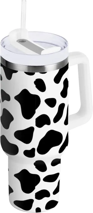 xigua 30 oz Cow Tumbler with Handle and Straw Lid, Stainless Steel Vacuum Insulated Sports Water Bottle, Keeps Cold or Hot Coffee Cup Travel Mug