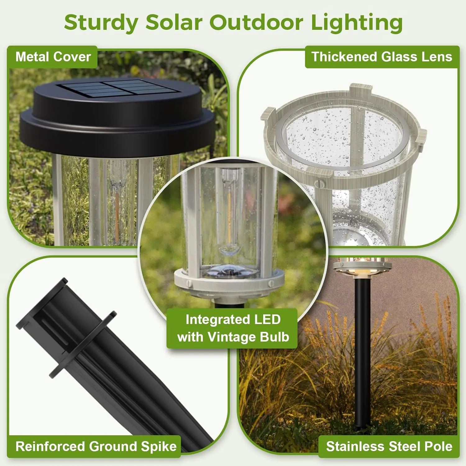 XMCOSY  Solar Pathway Lights Outdoor, 20 LM Solar Powered Garden Lights with 2-Tone Black & Grey Metal Waterproof IP65, Outside Lighting for Yard Patio Landscape Walkway Driveway (Warm White)