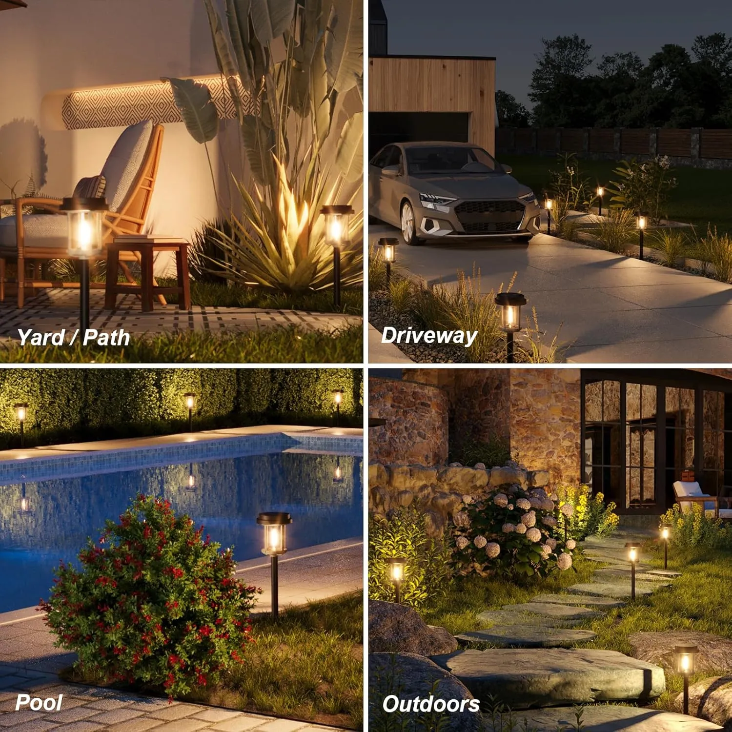 XMCOSY  Solar Pathway Lights Outdoor, 20 LM Solar Powered Garden Lights with 2-Tone Black & Grey Metal Waterproof IP65, Outside Lighting for Yard Patio Landscape Walkway Driveway (Warm White)