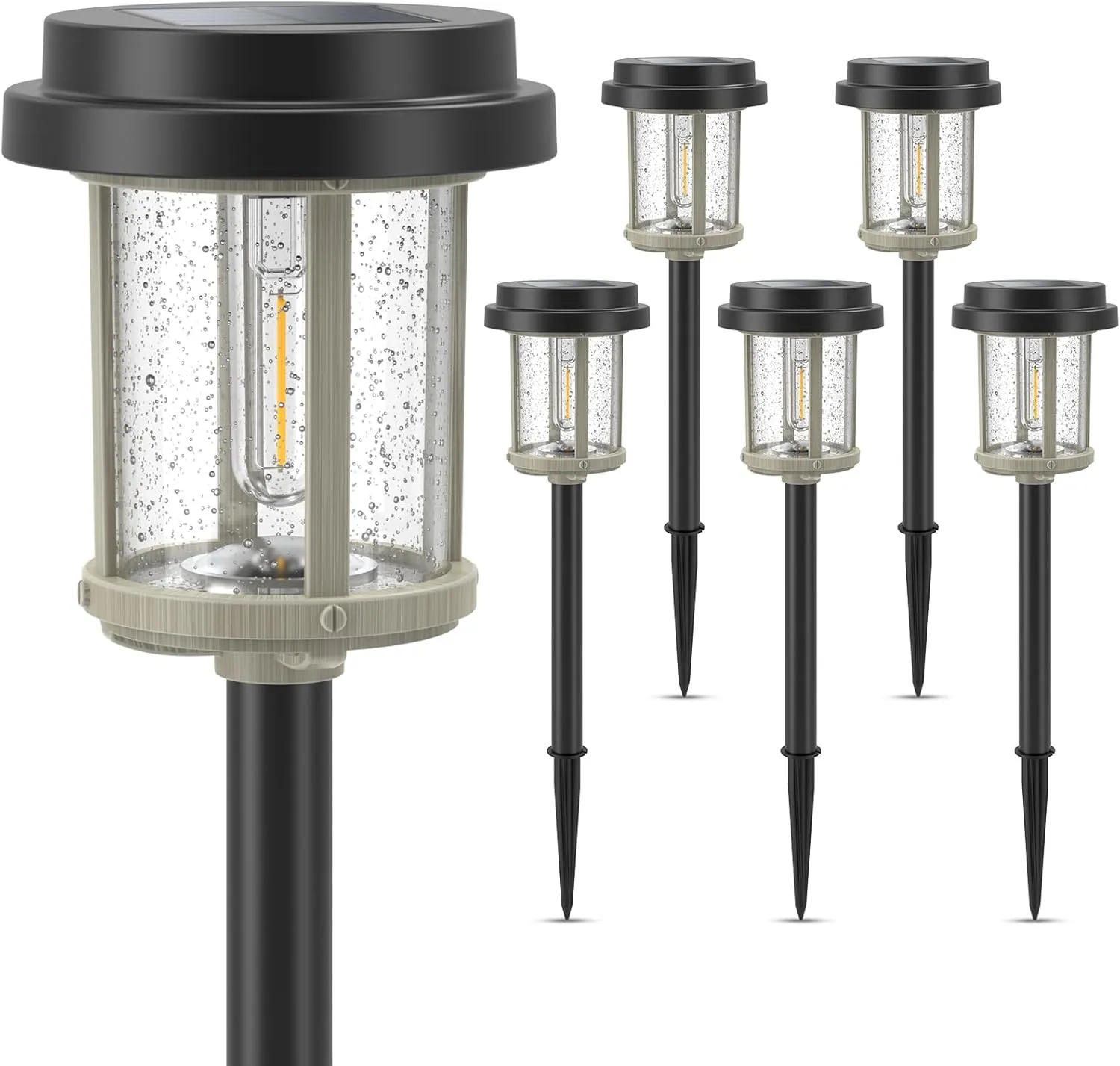 XMCOSY  Solar Pathway Lights Outdoor, 20 LM Solar Powered Garden Lights with 2-Tone Black & Grey Metal Waterproof IP65, Outside Lighting for Yard Patio Landscape Walkway Driveway (Warm White)