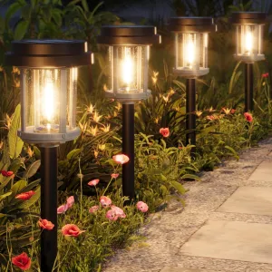 XMCOSY  Solar Pathway Lights Outdoor, 20 LM Solar Powered Garden Lights with 2-Tone Black & Grey Metal Waterproof IP65, Outside Lighting for Yard Patio Landscape Walkway Driveway (Warm White)