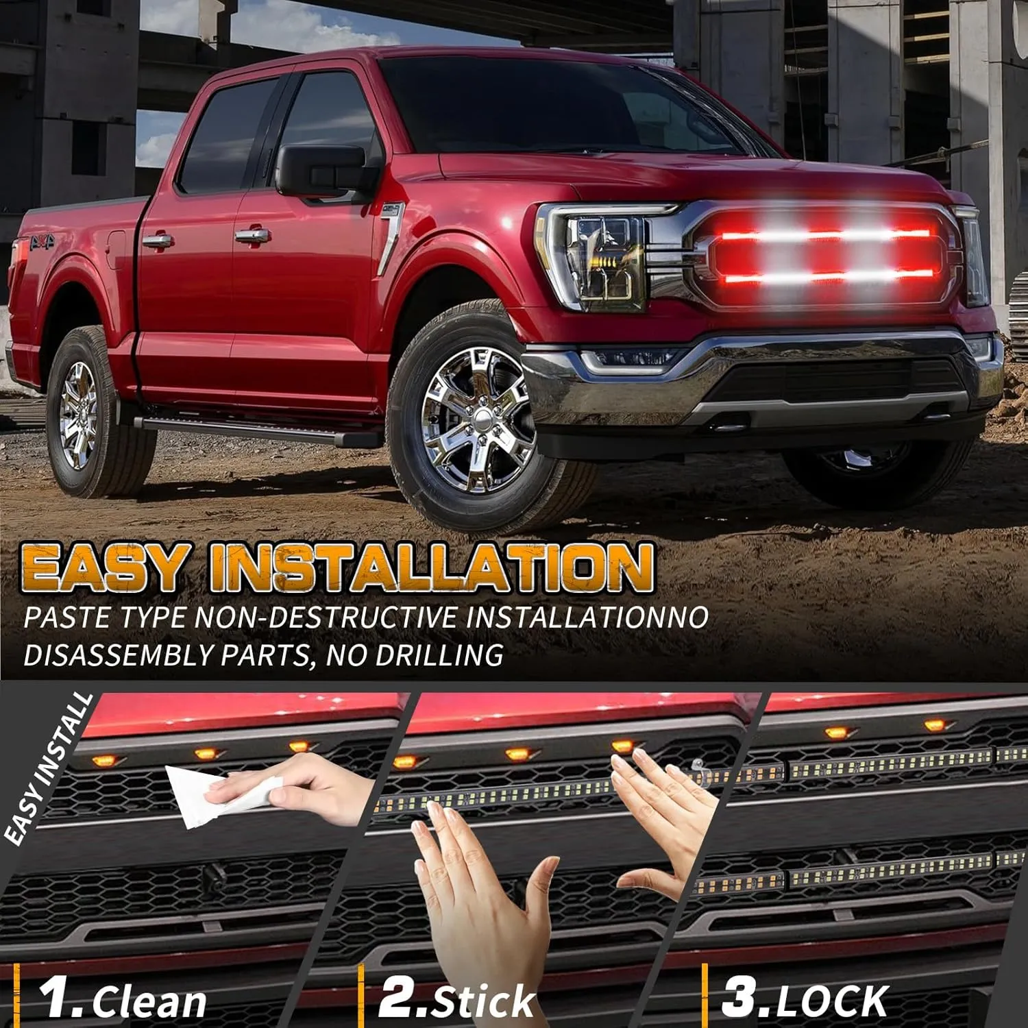 XRIDONSEN 2PCS 30 inch Truck Grill Emergency Lights Strip 360 LED Red White Grille Strobe Lights Flashing Warning Hazard Safety Waterproof First Responder Lights for Vehicles Firefighter Fire Trucks