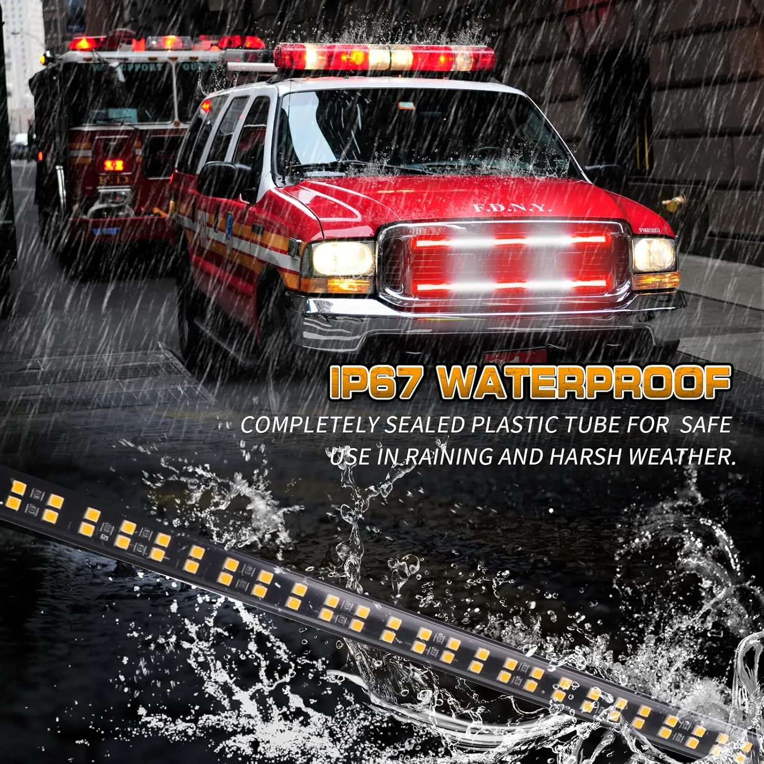 XRIDONSEN 2PCS 30 inch Truck Grill Emergency Lights Strip 360 LED Red White Grille Strobe Lights Flashing Warning Hazard Safety Waterproof First Responder Lights for Vehicles Firefighter Fire Trucks