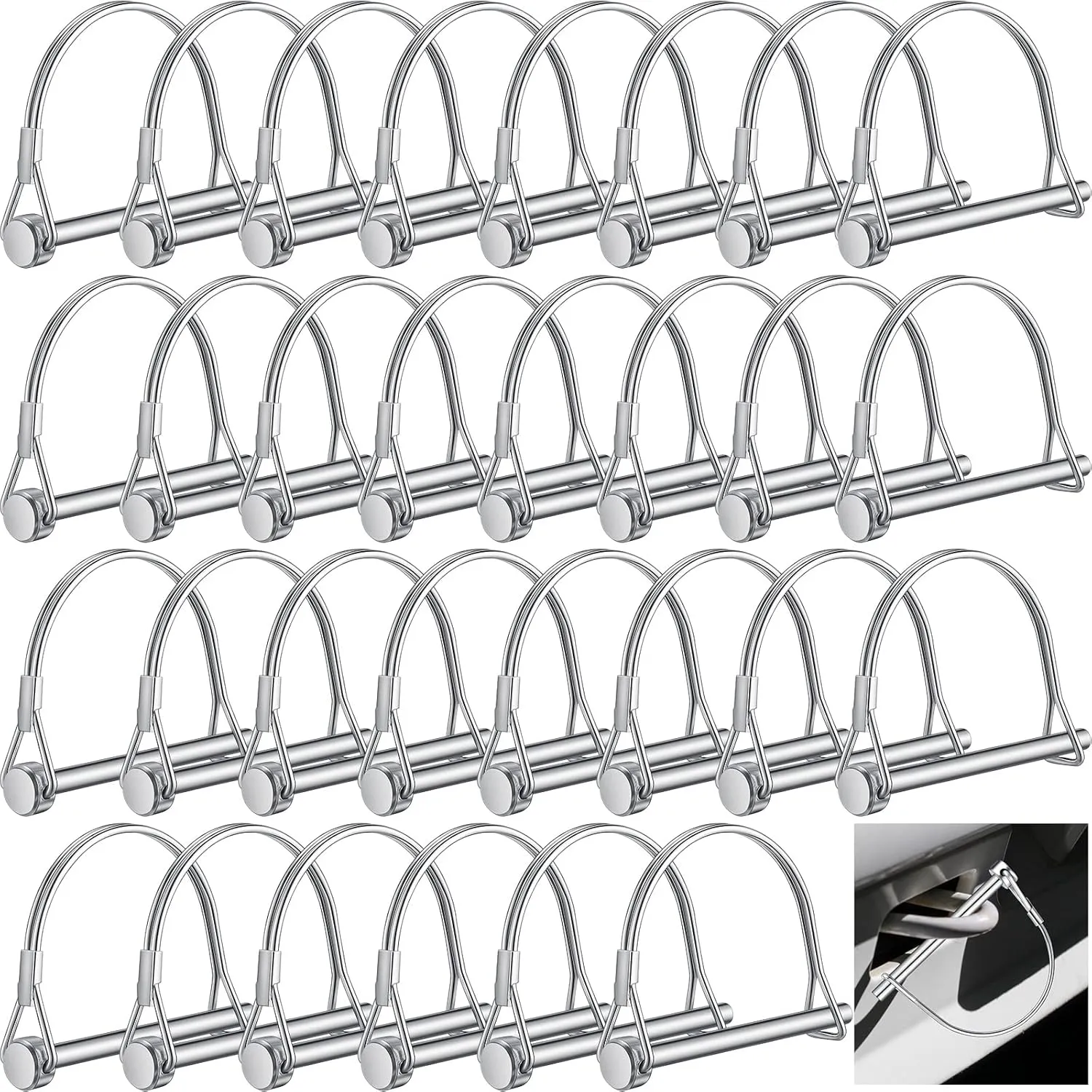 Yexiya 30 Pcs Trailer Hitch Pin Lock, 2-3/4" x 1/4" Pto Shaft Locking Safety Coupler Pin, Carbon Steel, Arch, Heavy Duty, for Farm Trailers, Towing, Wagons, Lawn Equipment and Hitches