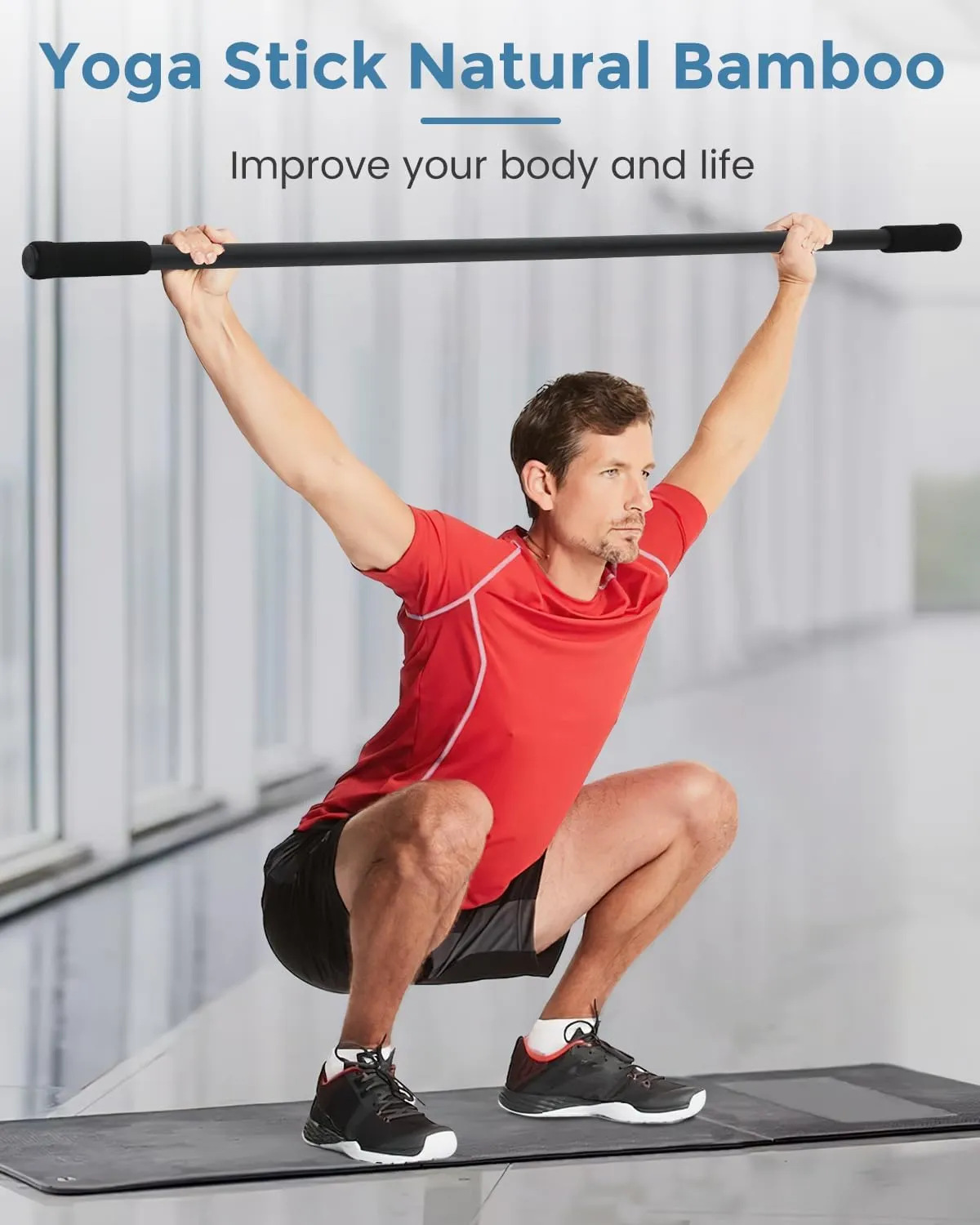 Yoga Stick, 5ft Exercise Stick for Mobility, Stretching Stick with Non-Slip Ends, Exercise Dowel for Physical Therapy, Balance Pole and Stretch Bar for Posture Correction