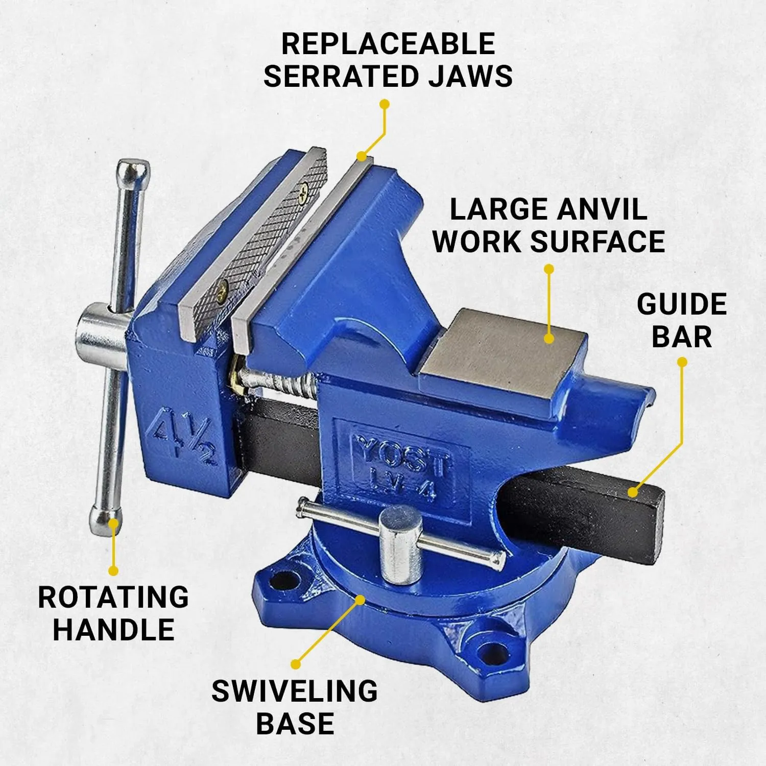 Yost Vises LV-4 Homeowner's Vise | 4.5 Inch Jaw Width with a 3 Inch Jaw Opening Home Vise | Secure Grip with Swivel Base | Blue