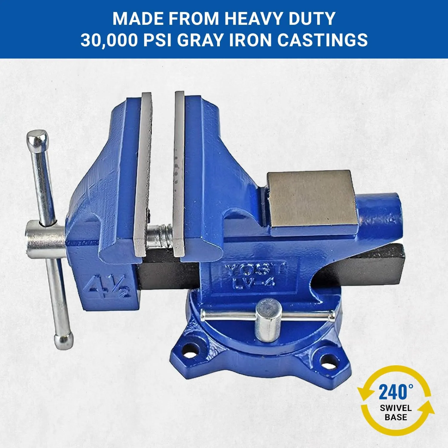 Yost Vises LV-4 Homeowner's Vise | 4.5 Inch Jaw Width with a 3 Inch Jaw Opening Home Vise | Secure Grip with Swivel Base | Blue