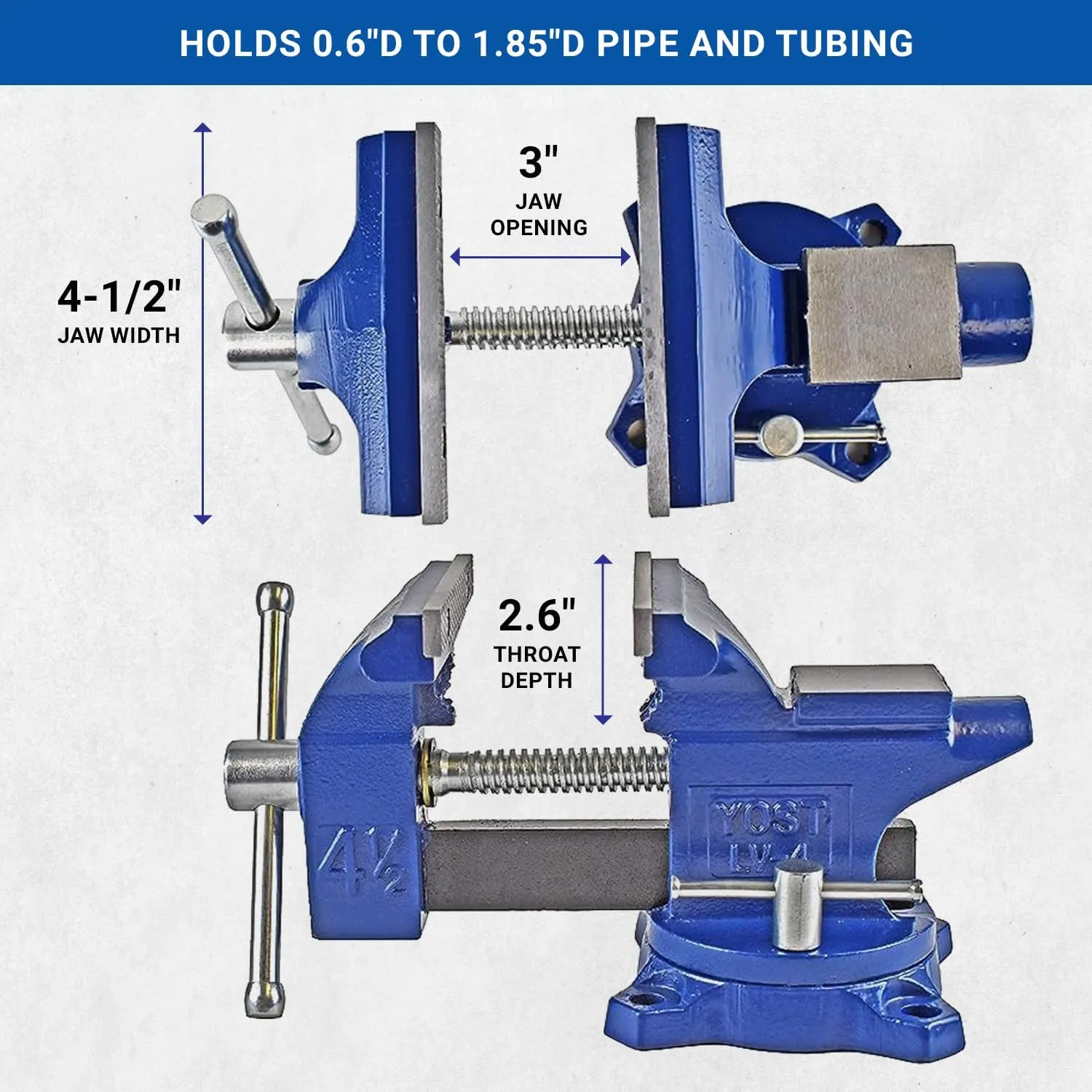Yost Vises LV-4 Homeowner's Vise | 4.5 Inch Jaw Width with a 3 Inch Jaw Opening Home Vise | Secure Grip with Swivel Base | Blue