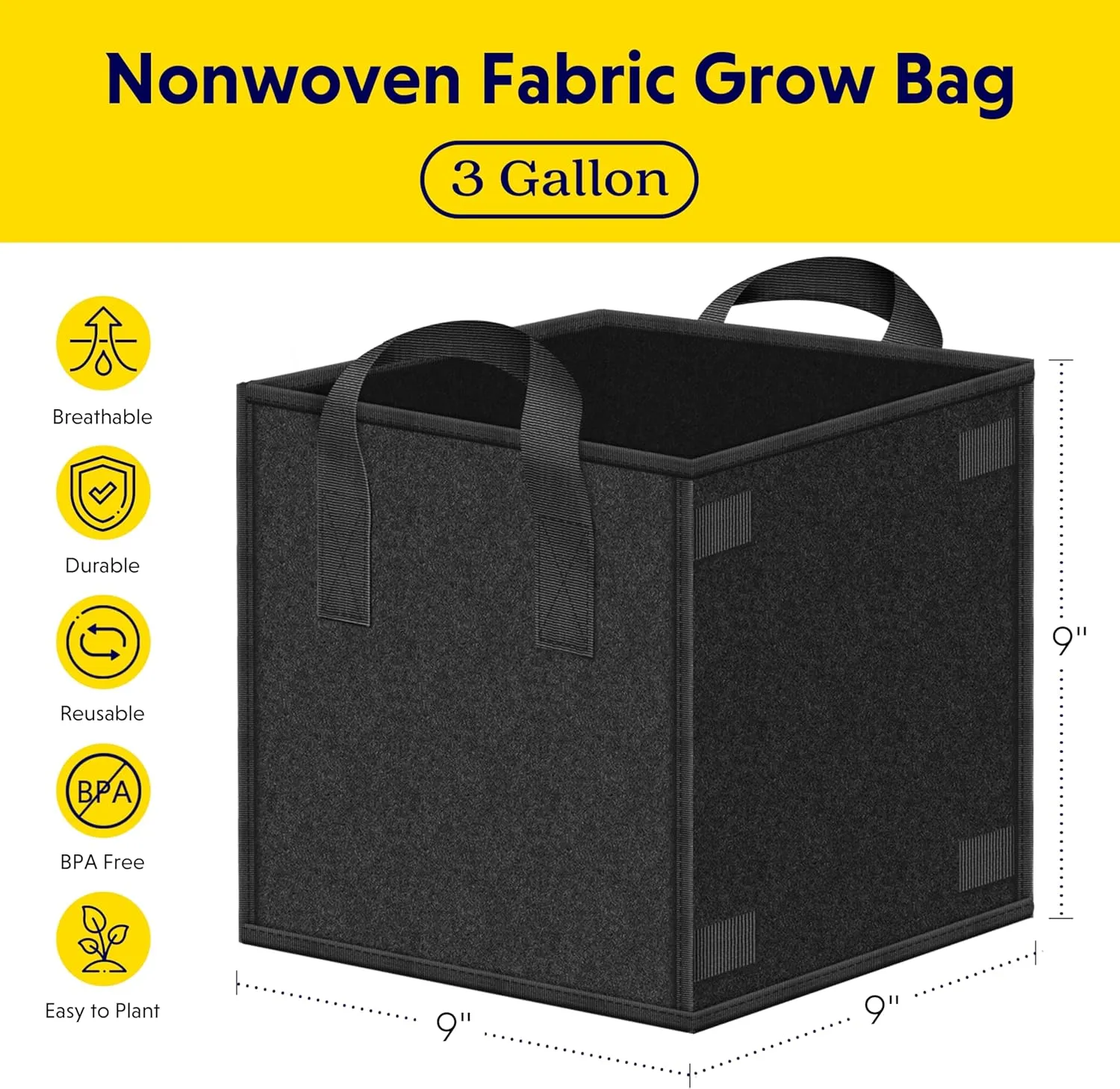 YSSOA 5-Pack 3 Gallon Grow Bags Heavy Duty Thickened Nonwoven Aeration Fabric Pots with Handles, Cloth Pots for Plants, Vegetable, Flower, Tomato Potato